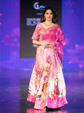 Printed Semi-Stitched Lehenga & Unstitched Blouse With Dupatta-Pink and white