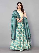 Teal & Cream-Coloured Printed Semi-Stitched Lehenga & Unstitched Blouse With Dupatta