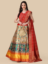 Embroidered Semi-Stitched Lehenga & Unstitched Blouse With Dupatta-Red and brown