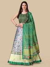 Printed Sequinned Semi-Stitched Lehenga & Unstitched Blouse With Dupatta-Green and blue