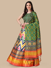 Embroidered Semi-Stitched Lehenga & Unstitched Blouse With Dupatta-Green and red
