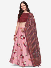 Printed Semi-Stitched Lehenga & Unstitched Blouse With Dupatta-Pink and maroon