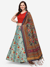 Semi-Stitched Lehenga & Unstitched Blouse With Dupatta-Red and blue