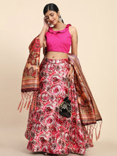 Digital Printed Semi-Stitched Lehenga & Unstitched Blouse With Dupatta-Pink and brown