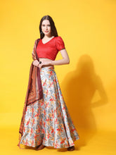 Printed Semi-Stitched Lehenga & Unstitched Blouse With Dupatta-orange