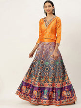 Bandhani Printed Semi-Stitched Lehenga choli-Orange and purple