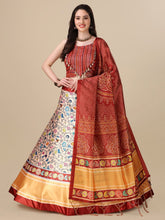 Embroidered Semi-Stitched Lehenga & Unstitched Blouse With Dupatta-Maroon and blue