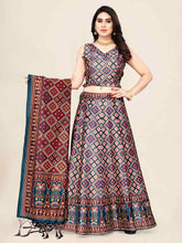 Purple & Green Printed Semi-Stitched Lehenga & Unstitched Blouse With Dupatta-Purple and green