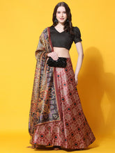 Printed Semi-Stitched Lehenga & Unstitched Blouse With Dupatta-black