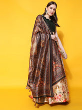Printed Semi-Stitched Lehenga & Unstitched Blouse With Dupatta-Rust and green