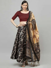 Black & Cream-Coloured Printed Semi-Stitched Lehenga Choli