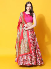 Printed Semi-Stitched Lehenga & Unstitched Blouse With Dupatta-pink and orange