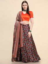 Printed Semi-Stitched Lehenga & Unstitched Blouse With Dupatta-orange