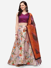 Printed Semi-Stitched Lehenga Choli With Dupatta-Violet and beige