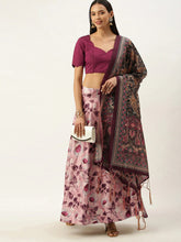 Printed Semi Stitched Lehenga & Unstitched Blouse With Dupatta-Purple and green