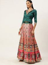 Bandhani Printed Semi-Stitched Lehenga Choli-Teal and peach