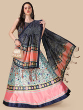 Embroidered Semi-Stitched Lehenga & Unstitched Blouse With Dupatta-Navy blue