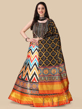 Embroidered Semi-Stitched Lehenga & Unstitched Blouse With Dupatta-Black and orange