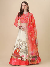 Bandhini Printed Semi-Stitched Lehenga & Blouse With Dupatta-Red and white