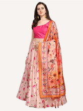 Printed Semi-Stitched Lehenga & Unstitched Blouse With Dupatta-Pink