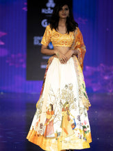 Printed Semi-Stitched Lehenga & Unstitched Blouse With Dupatta-Yellow and white