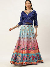Ethnic Motif Printed Semi-Stitched Lehenga Choli-Blue and red