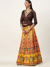 Ethnic Motif Printed Semi-Stitched Lehenga Choli-Brown and yellow