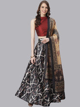 Printed Semi-Stitched Lehenga & Unstitched Blouse With Dupatta-Black and maroon