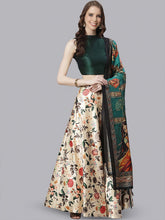 Printed Semi-Stitched Lehenga & Unstitched Blouse With Dupatta-Cream and green