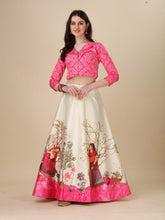 Printed Semi-Stitched Lehenga & Unstitched-Pink and cream