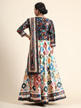 Cream-Coloured & Black Printed Semi-Stitched Lehenga & Blouse With Dupatta