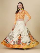 Bandhini Printed Semi-Stitched Lehenga & Blouse With Dupatta-Yellow and cream