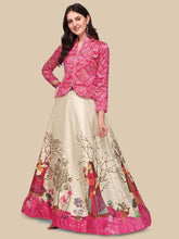 Printed Satin Semi-Stitched Lehenga & Unstitched