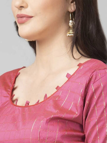 Semi-Stitched Lehenga Choli-Silver-Toned & Pink