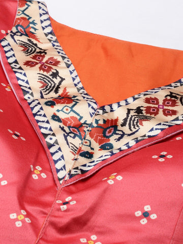 Printed Semi-Stitched Lehenga & Unstitched-Pink and green