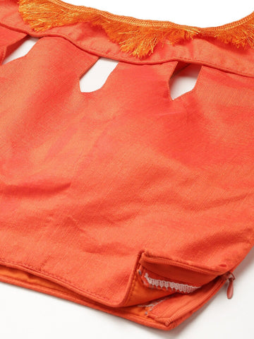 Printed Semi-Stitched Lehenga & Unstitched Blouse With Dupatta-blue and yellow