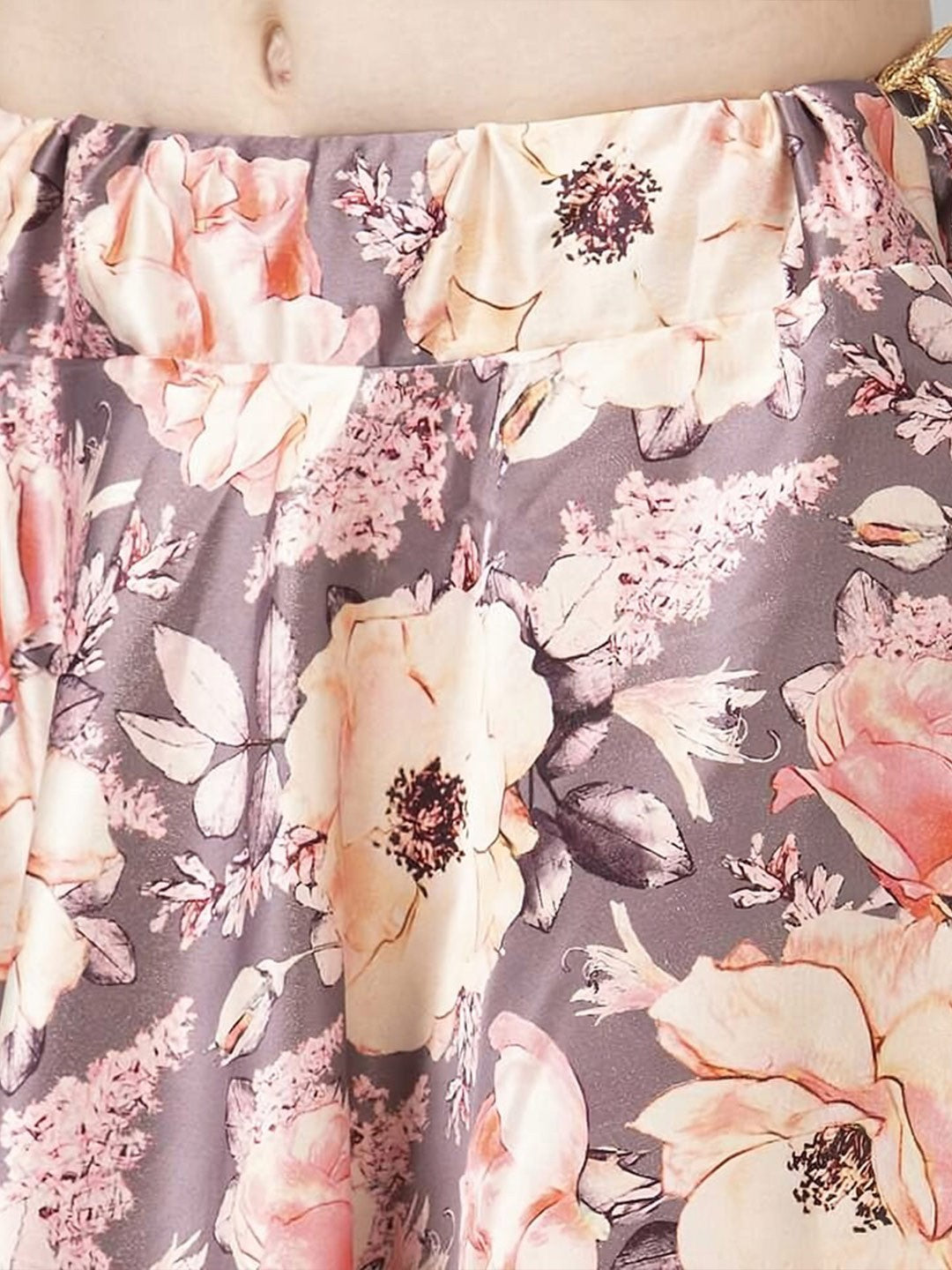 Embellished Semi-Stitched Lehenga Choli-Grey & Pink