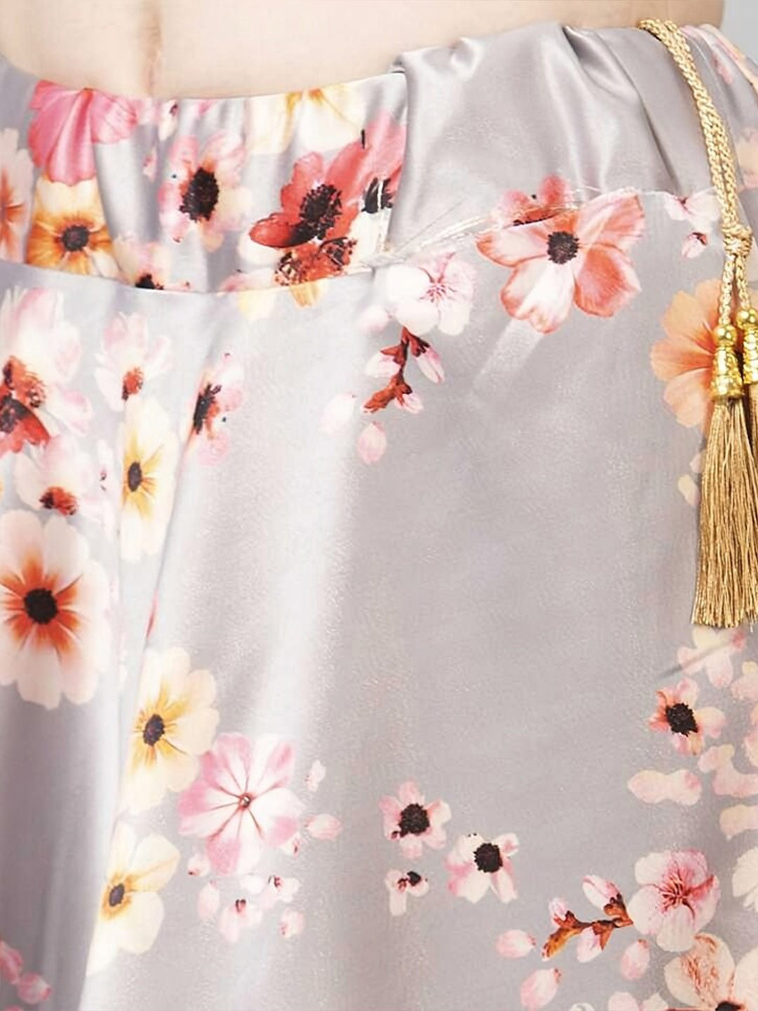 Semi-Stitched Lehenga Choli-Silver-Toned & Pink