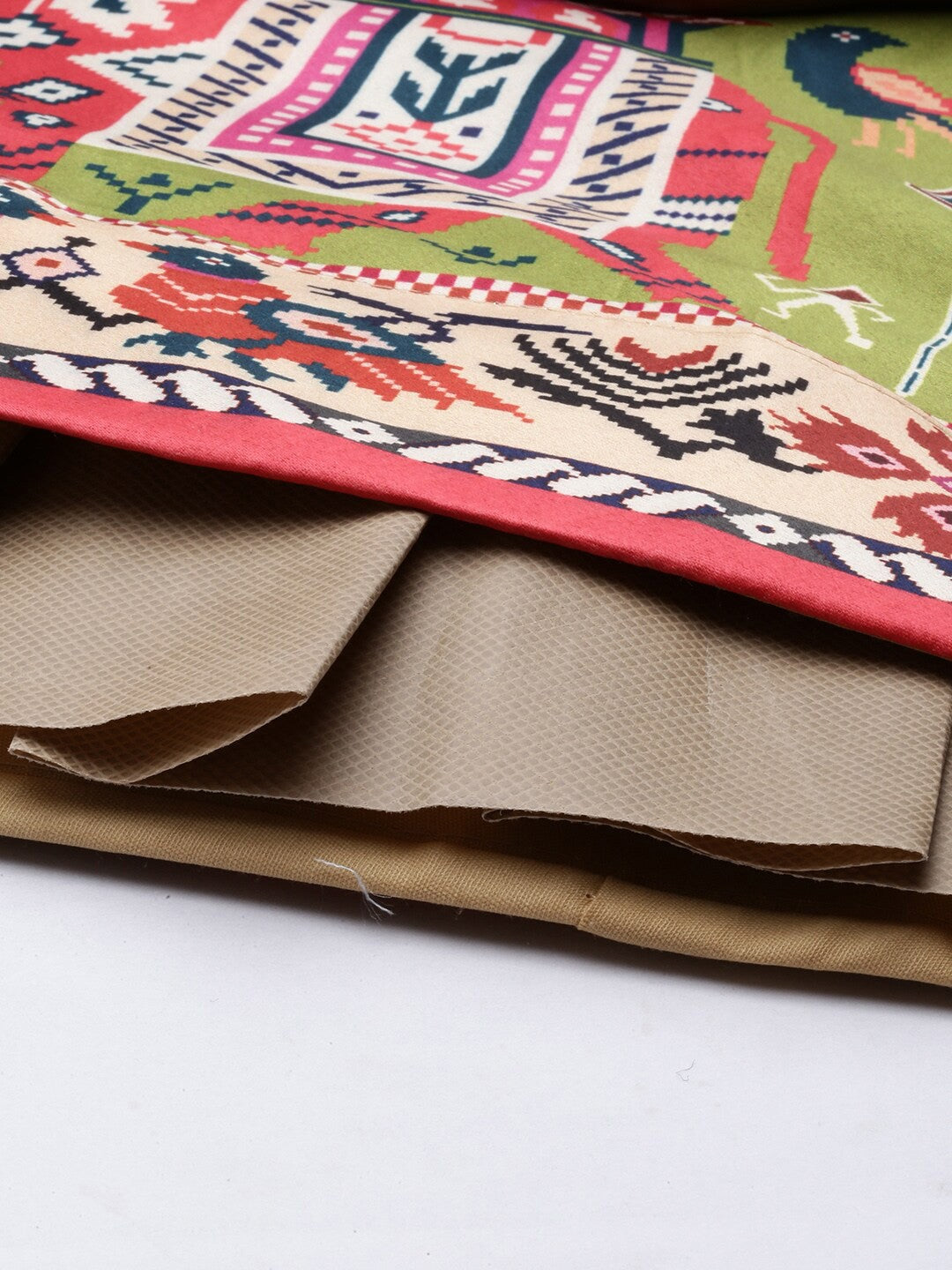 Printed Semi-Stitched Lehenga & Unstitched-Pink and green