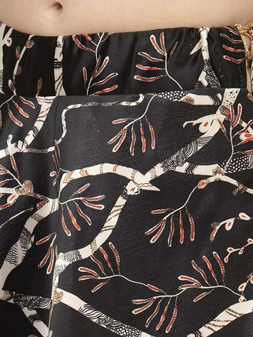 Black & Cream-Coloured Printed Semi-Stitched Lehenga Choli