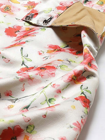 Printed Semi-Stitched Lehenga & Unstitched Blouse With Dupatta- cream and orange