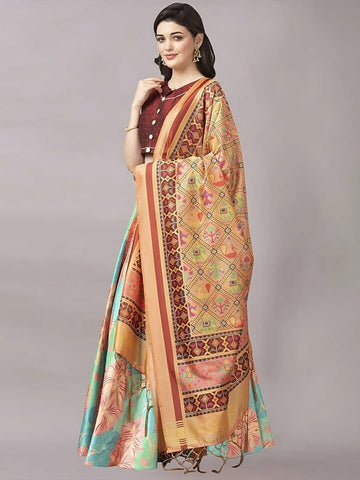 Green & Maroon Printed Sequinned Semi-Stitched Lehenga Choli