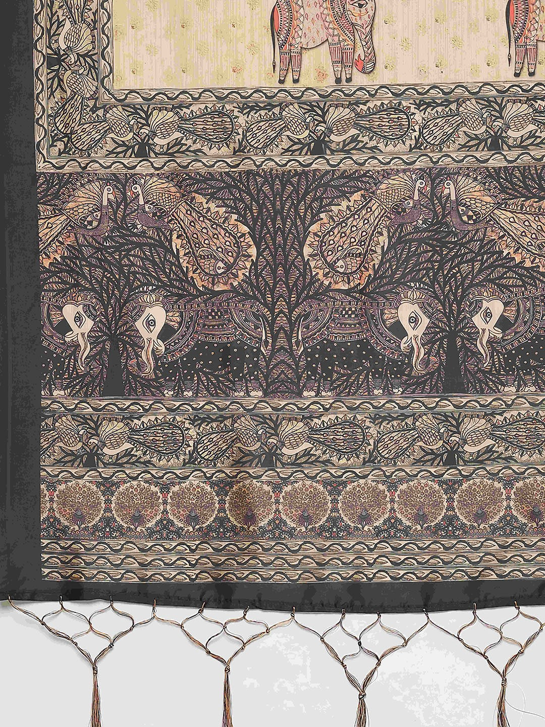 Black & Cream-Coloured Printed Semi-Stitched Lehenga Choli