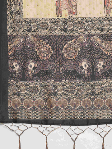 Black & Cream-Coloured Printed Semi-Stitched Lehenga Choli