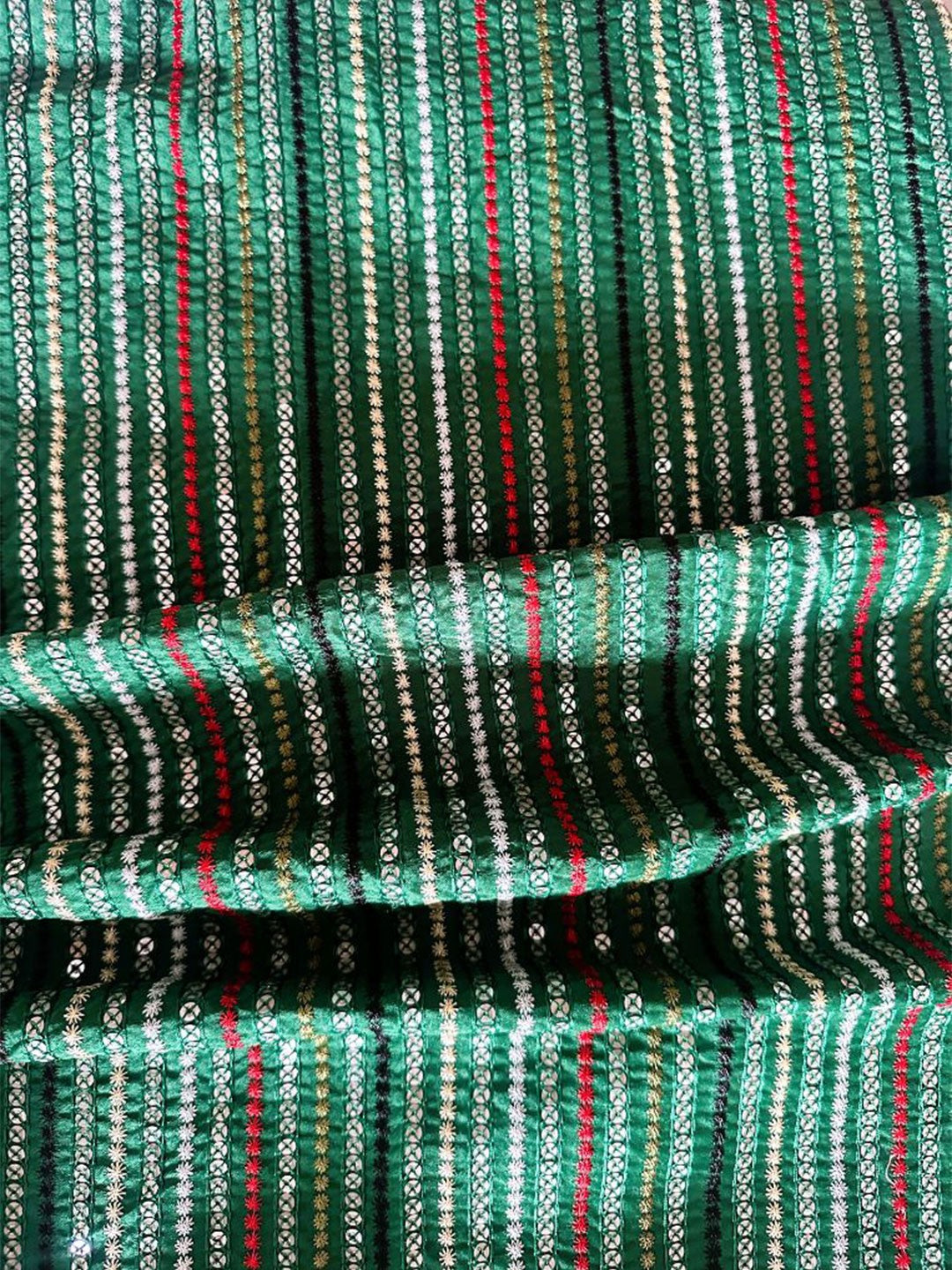 Embroidered Semi-Stitched Lehenga & Unstitched Blouse With Dupatta-Green and white