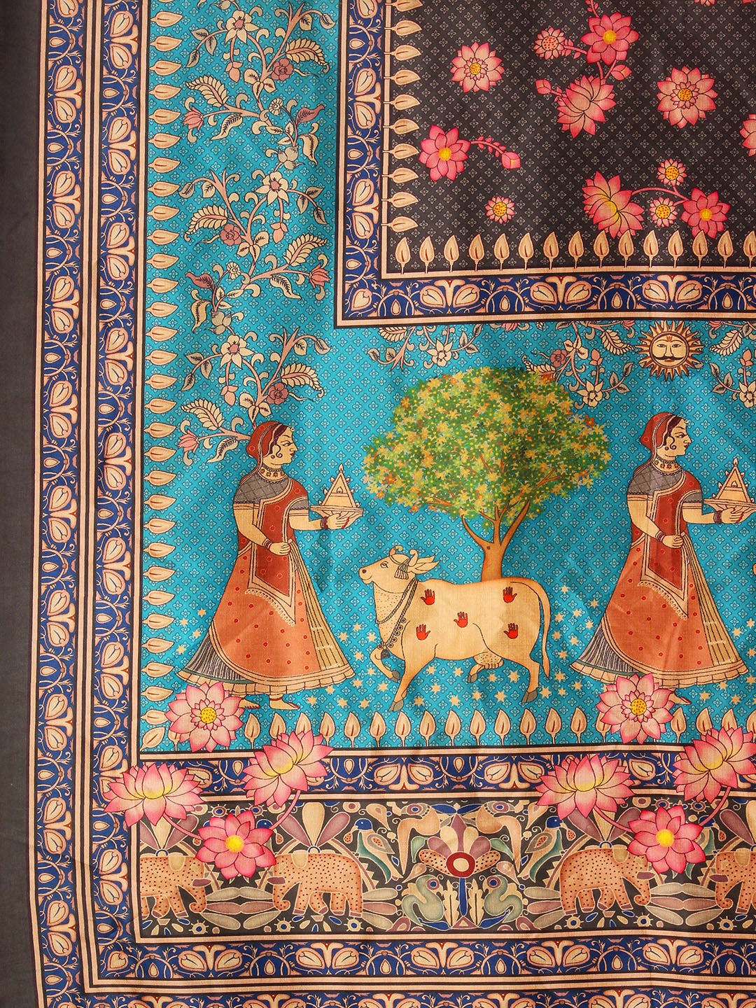 Printed Semi-Stitched Lehenga & Unstitched Blouse With Dupatta-Grey & Blue