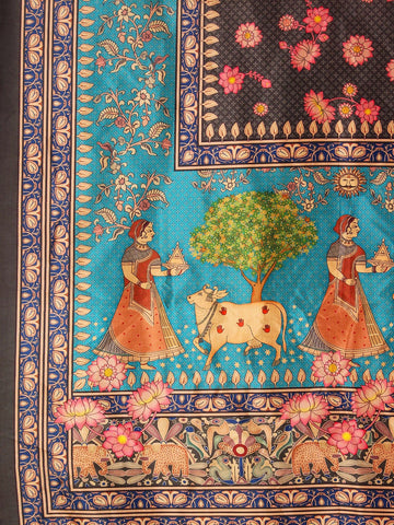 Printed Semi-Stitched Lehenga & Unstitched Blouse With Dupatta-Grey & Blue