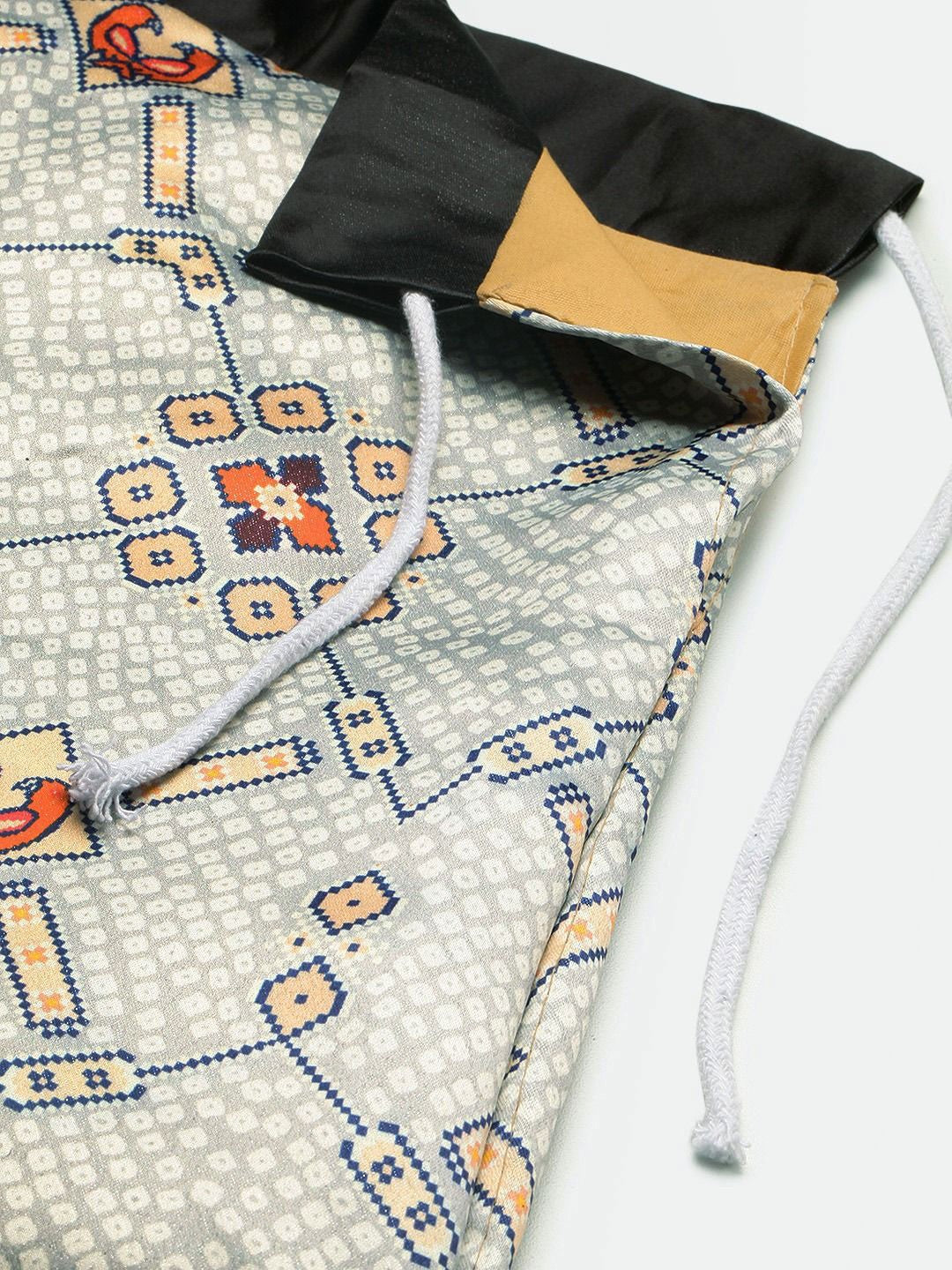 Printed Semi-Stitched Lehenga Choli-Black and beige