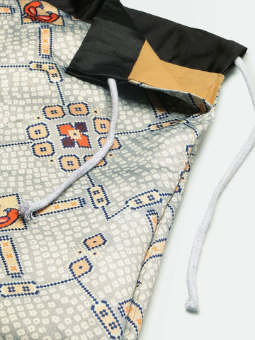 Printed Semi-Stitched Lehenga Choli-Black and beige