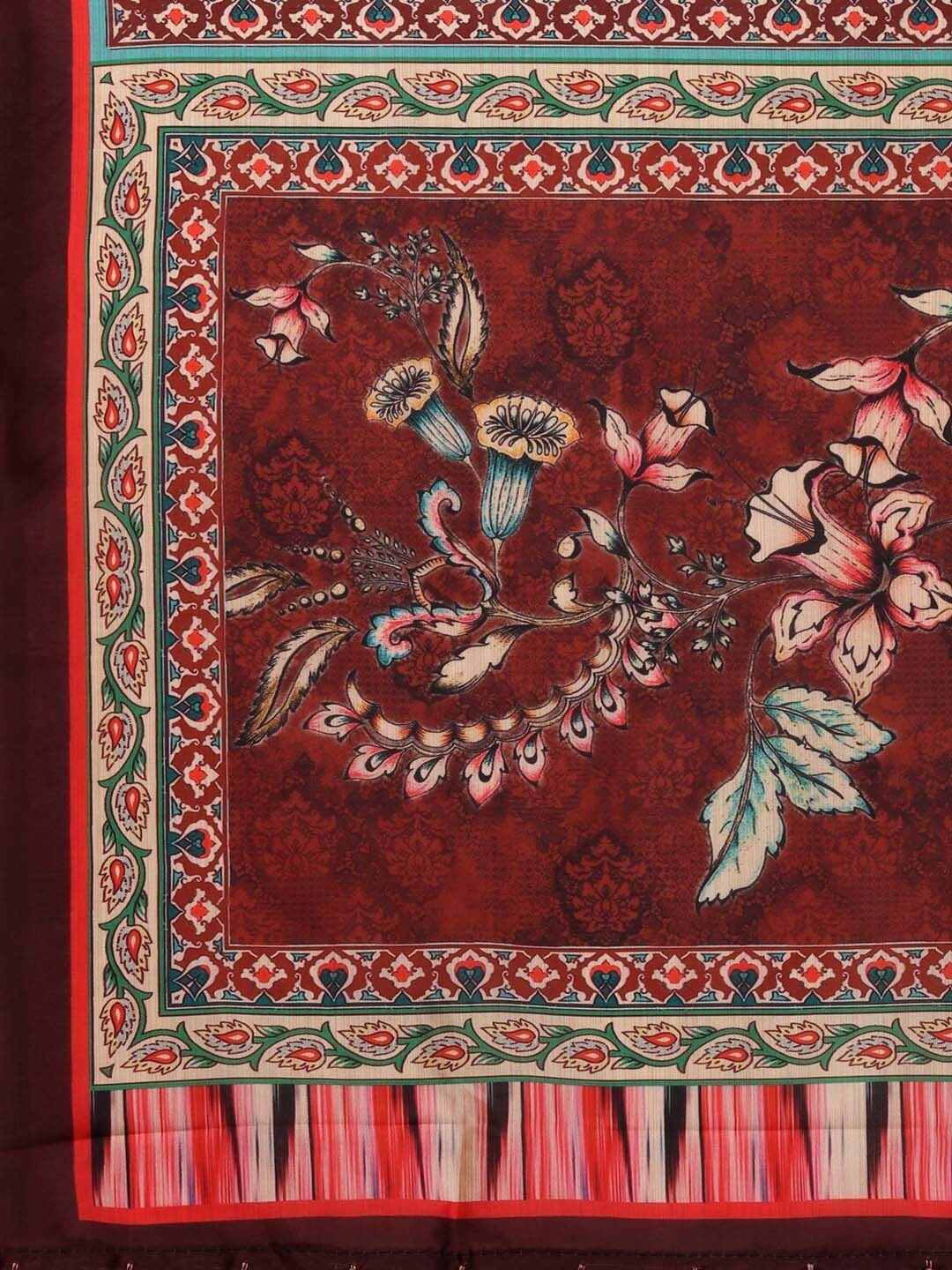 Printed Semi-Stitched Lehenga & Unstitched Blouse With Dupatta-Cream and maroon